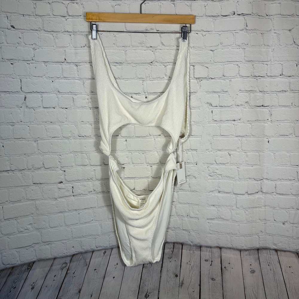 NEW Good American Always Fits Monokini Cloud White Crinkle Cutout Swimsuit 4XL